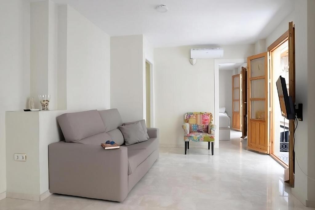 Apartamentos Comfort City في غرناطة: غرفة معيشة بها أريكة وتلفزيون
