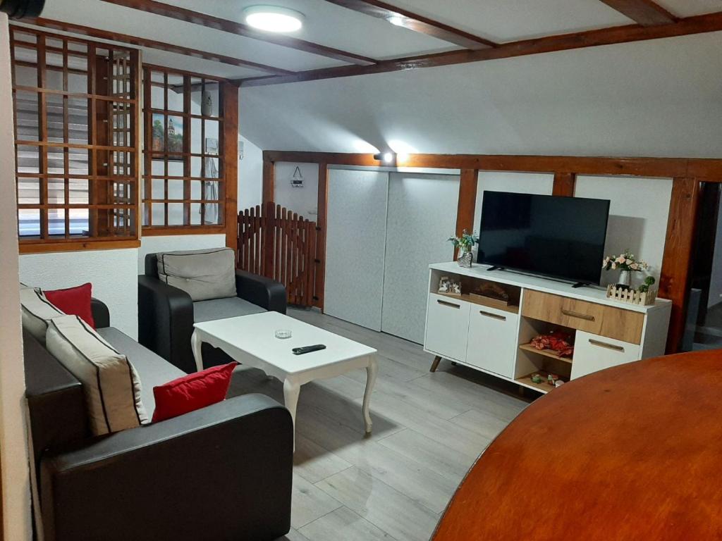 a living room with a couch and a tv at Stan na dan Zvornik in Zvornik
