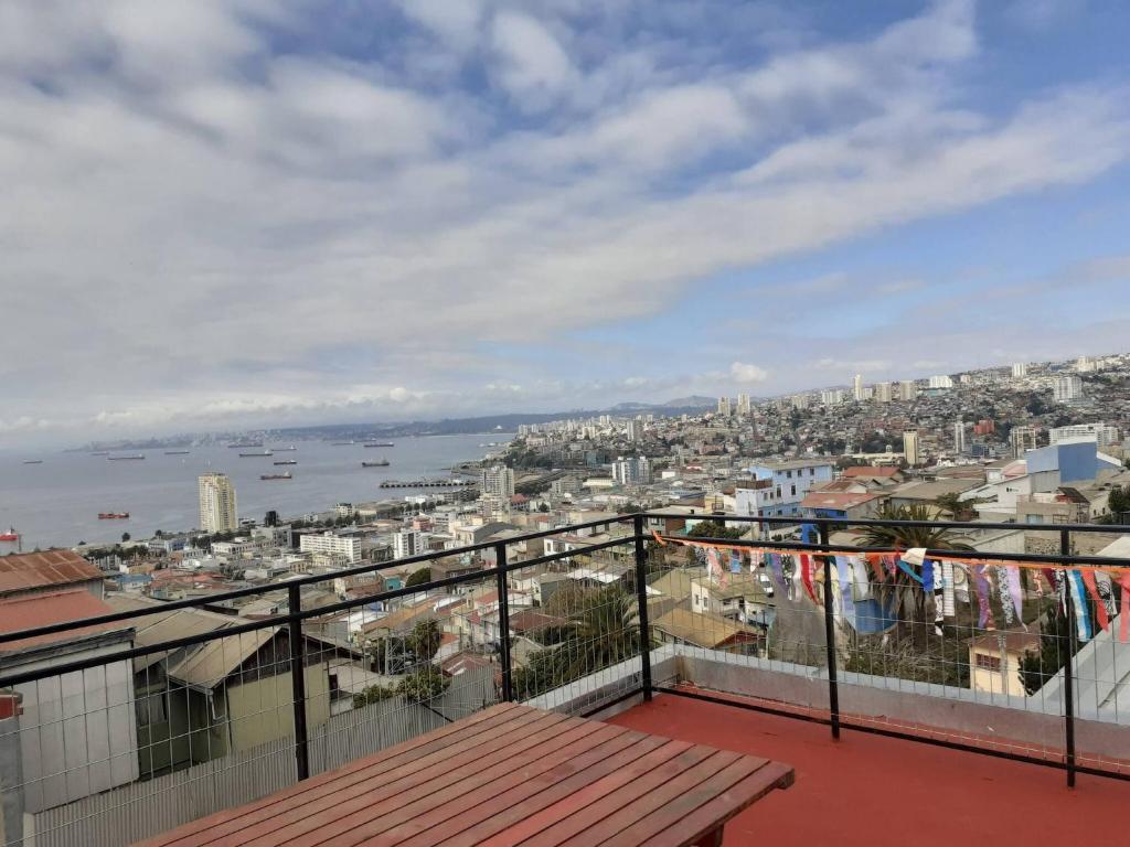 a view of the city from the balcony of a building at Room in Lodge - I Valparaluz House 4 People, Private Bathroom in Valparaíso