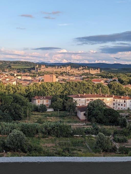 une vue d'une ville avec des bâtiments et des arbres dans l'établissement Appartment - vue imprenable sur la cité médiévale - Parking gratuit - Climatisé, à Carcassonne