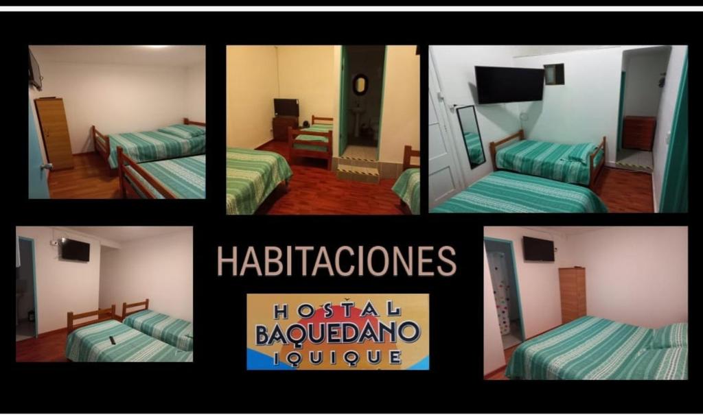 un collage de fotos de una habitación de hotel en HOSTAL BAQUEDANO IQUIQUE en Iquique