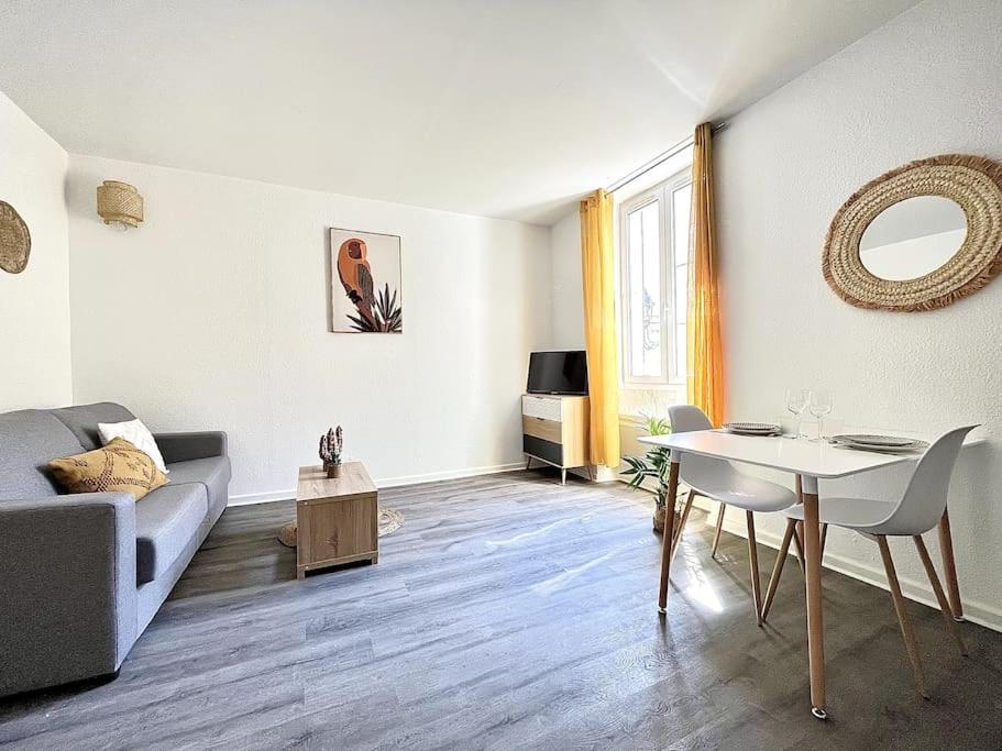 un salon avec un canapé et une table dans l'établissement La Topaze Jaune - Romans, à Romans-sur-Isère