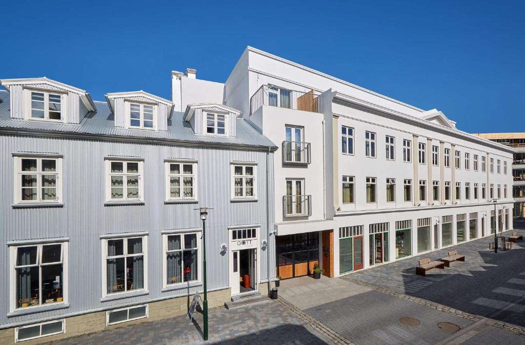 an aerial view of a white building at Reykjavik Konsulat Hotel, Curio Collection By Hilton in Reykjavík