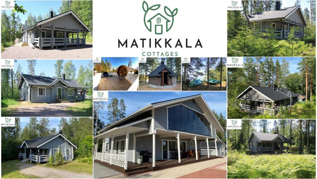 a collage of pictures of a home at Matikkala Cottages in Ruokolahti