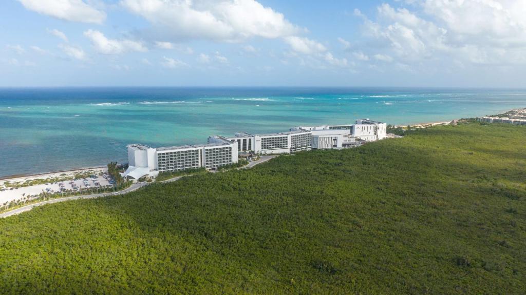 an aerial view of a resort on the beach at Hilton Cancun, an All-Inclusive Resort in Cancún