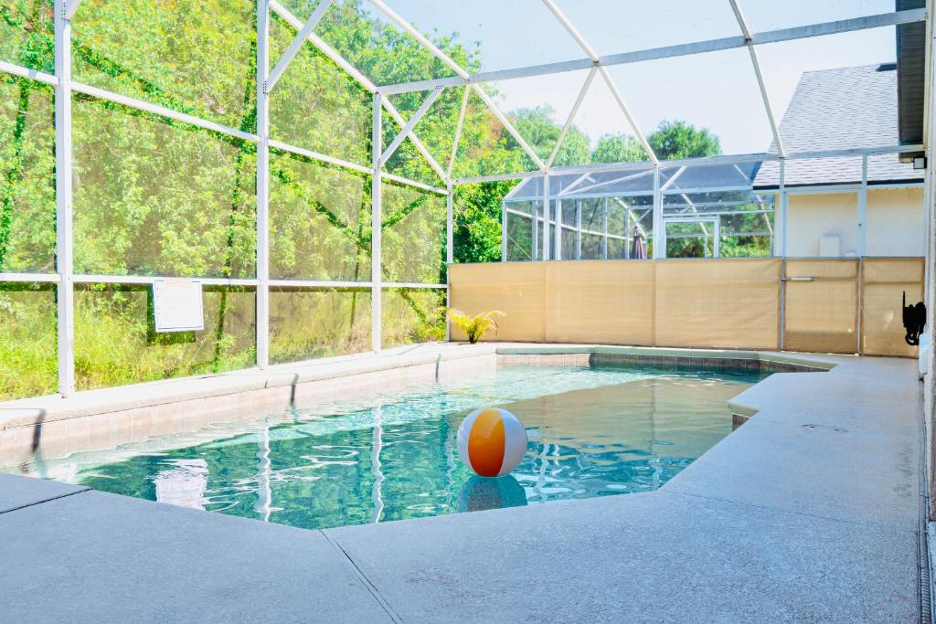 a swimming pool with an orange ball in the water at Private house Kissimmee/Orlando in Kissimmee