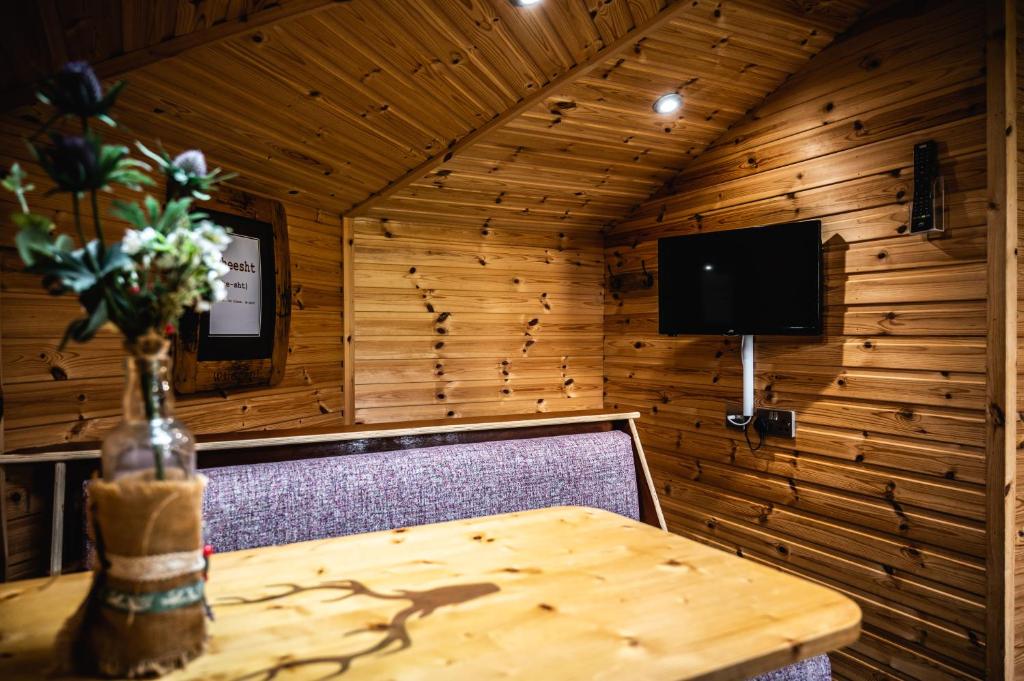 TV a/nebo společenská místnost v ubytování Delny Glamping and Farm Animals