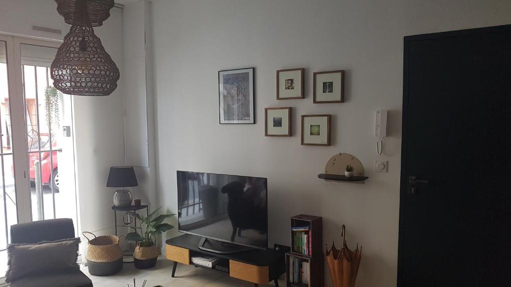 Televízia a/alebo spoločenská miestnosť v ubytovaní le J&J Appartement spacieux climatisé en centre ville