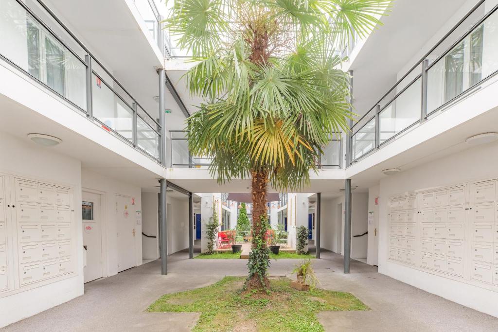 a palm tree in the middle of a hallway at Appart&#39;City Confort Pau Centre in Pau