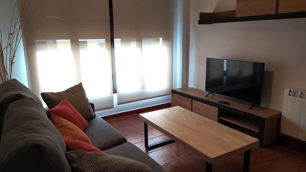 sala de estar con sofá y TV de pantalla plana en Apartamento LA CORREDERA, en Arenas de San Pedro