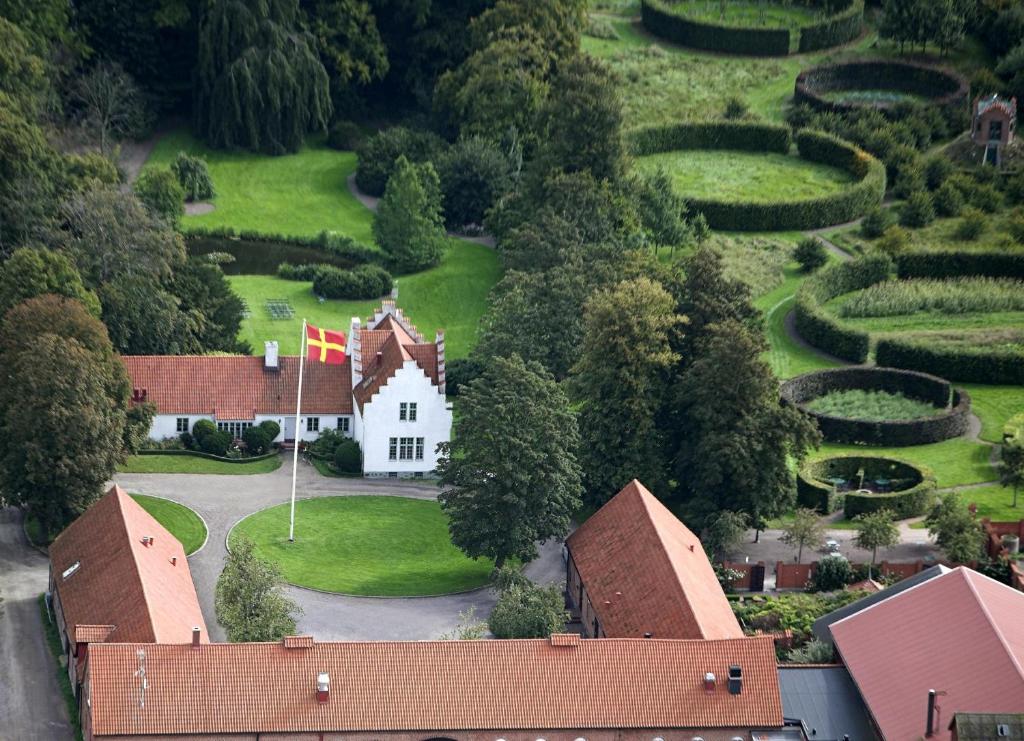 an aerial view of a house with a garden at Ängavallen in Vellinge