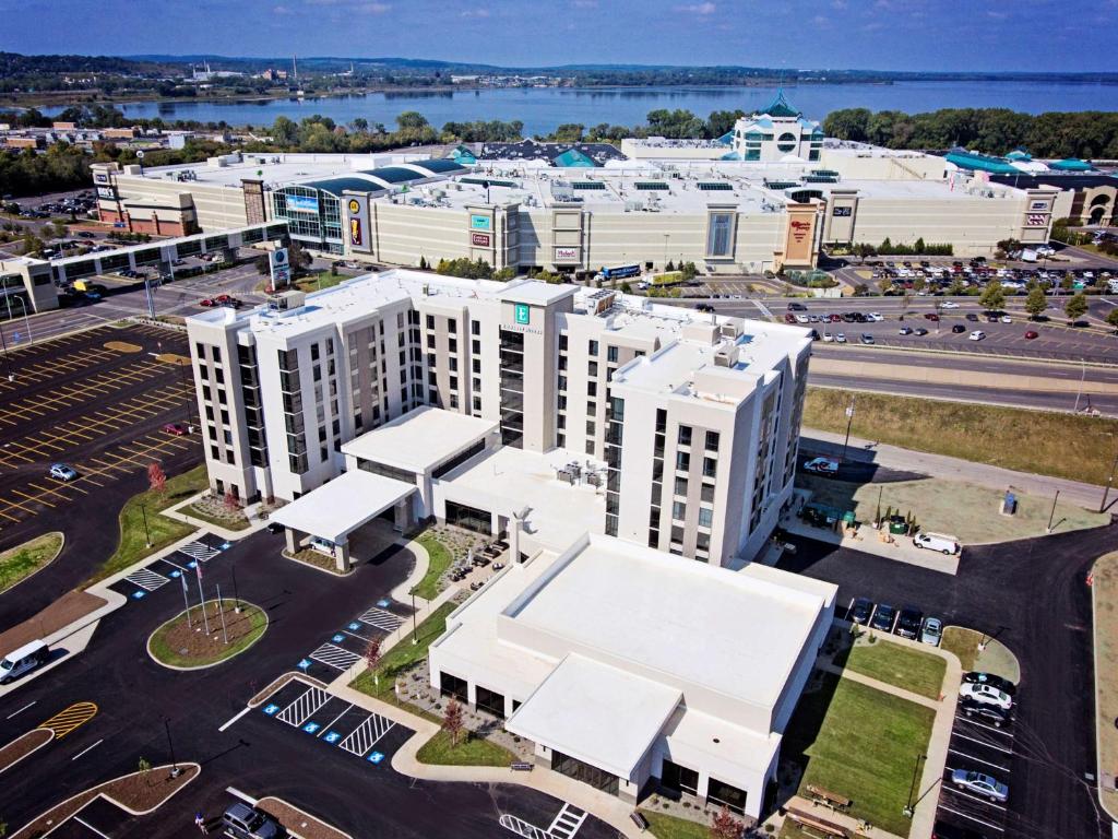 an aerial view of a city with white buildings at Embassy Suites By Hilton Syracuse Destiny USA in Syracuse