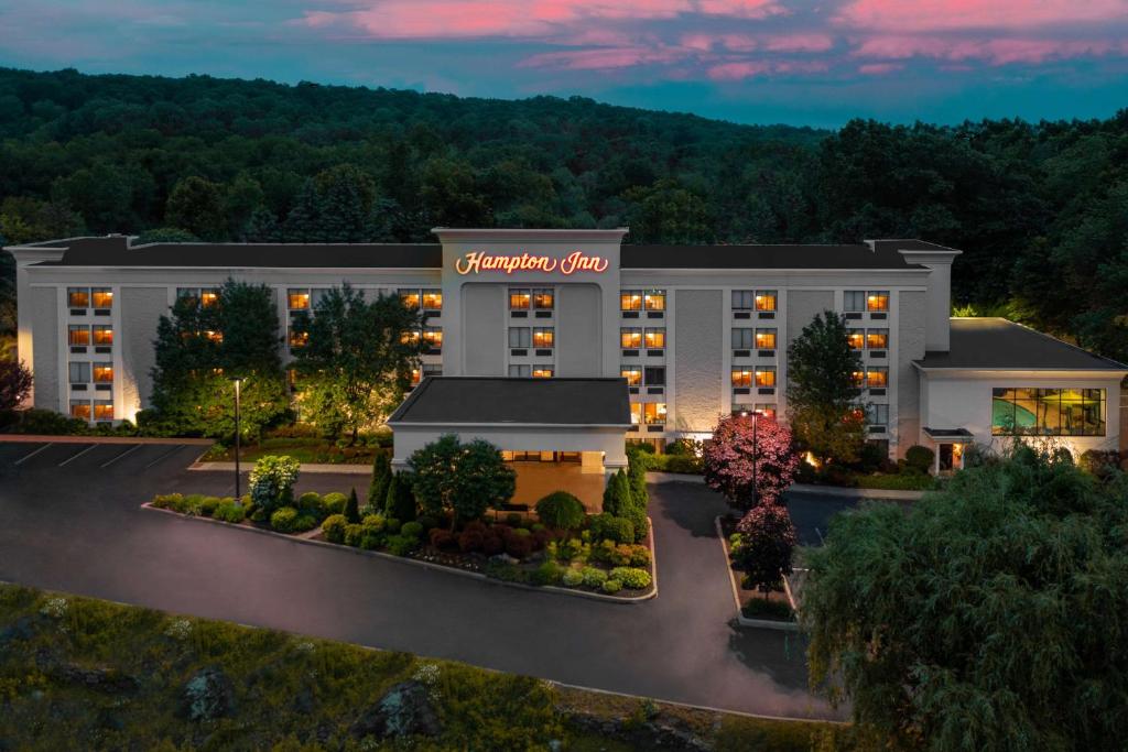 an aerial view of a hotel at night at Hampton Inn Danbury in Danbury