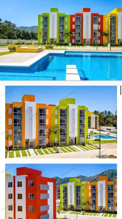 La Venta的住宿－CAFE，两幅建筑和游泳池的照片