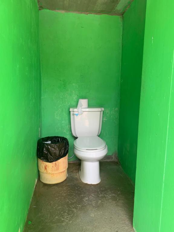 a green room with a toilet and a trash can at Diegun Tours in Panama City