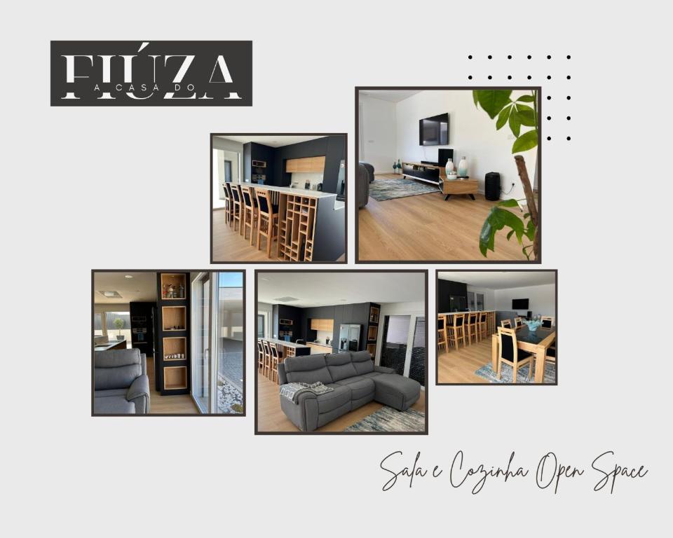 un collage de fotos de una sala de estar en A Casa do Fiúza, en Moreira do Lima