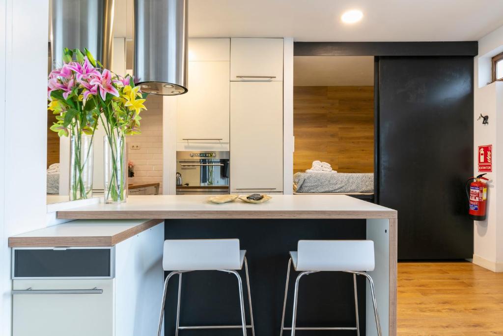 Kuchyň nebo kuchyňský kout v ubytování HOMEABOUT MADRID RÍO APARTMENT