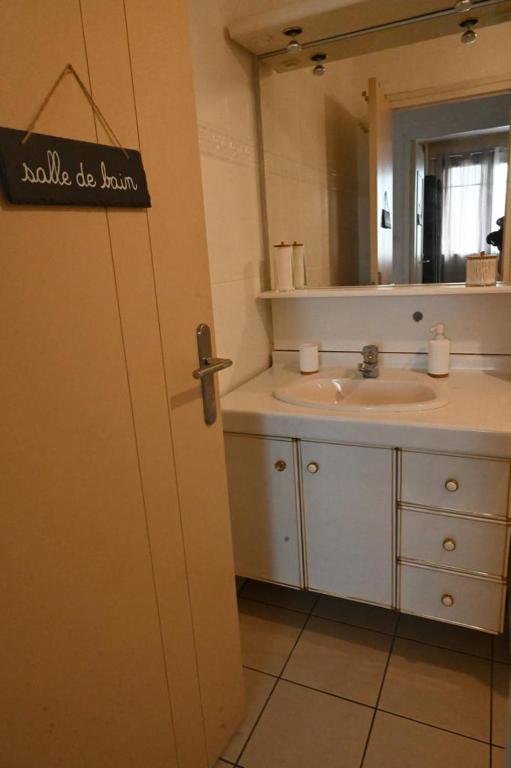 a bathroom with a sink and a mirror at Grand appartement cosy-Hyper Centre-Place Verdun in Tarbes