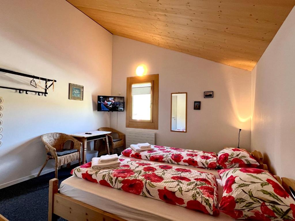 a bedroom with two beds and a bath tub at Ospizio La Veduta in Bivio