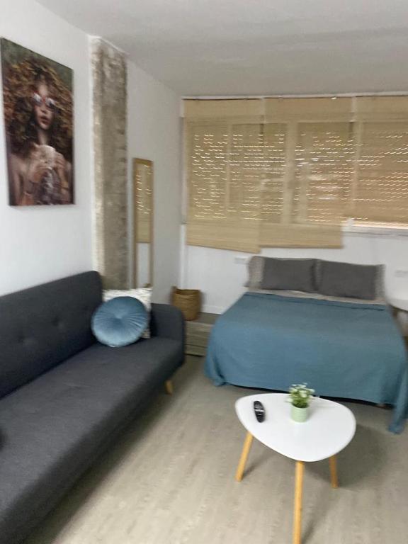 a living room with a couch and a bed at Apartamento acogedor El portil in El Portil