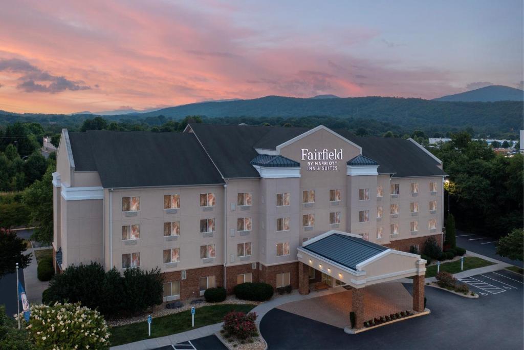 an aerial view of a hotel at sunset at Fairfield Inn & Suites Roanoke Hollins/I-81 in Roanoke