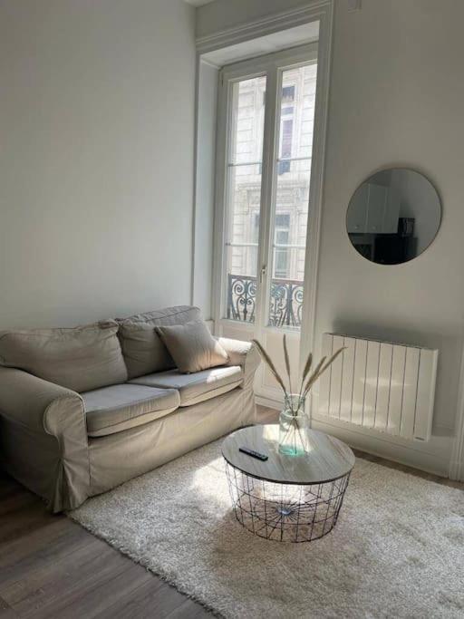 un salon avec un canapé et une table dans l'établissement L'iris, à Saint-Étienne