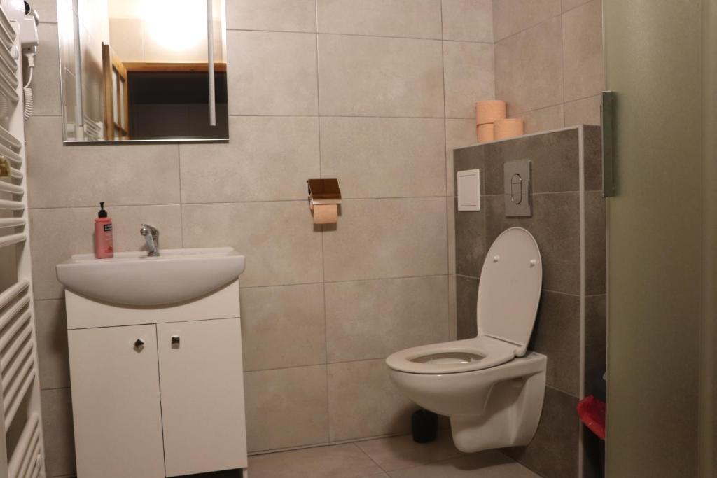 Koupelna v ubytování Zevlův mlýn