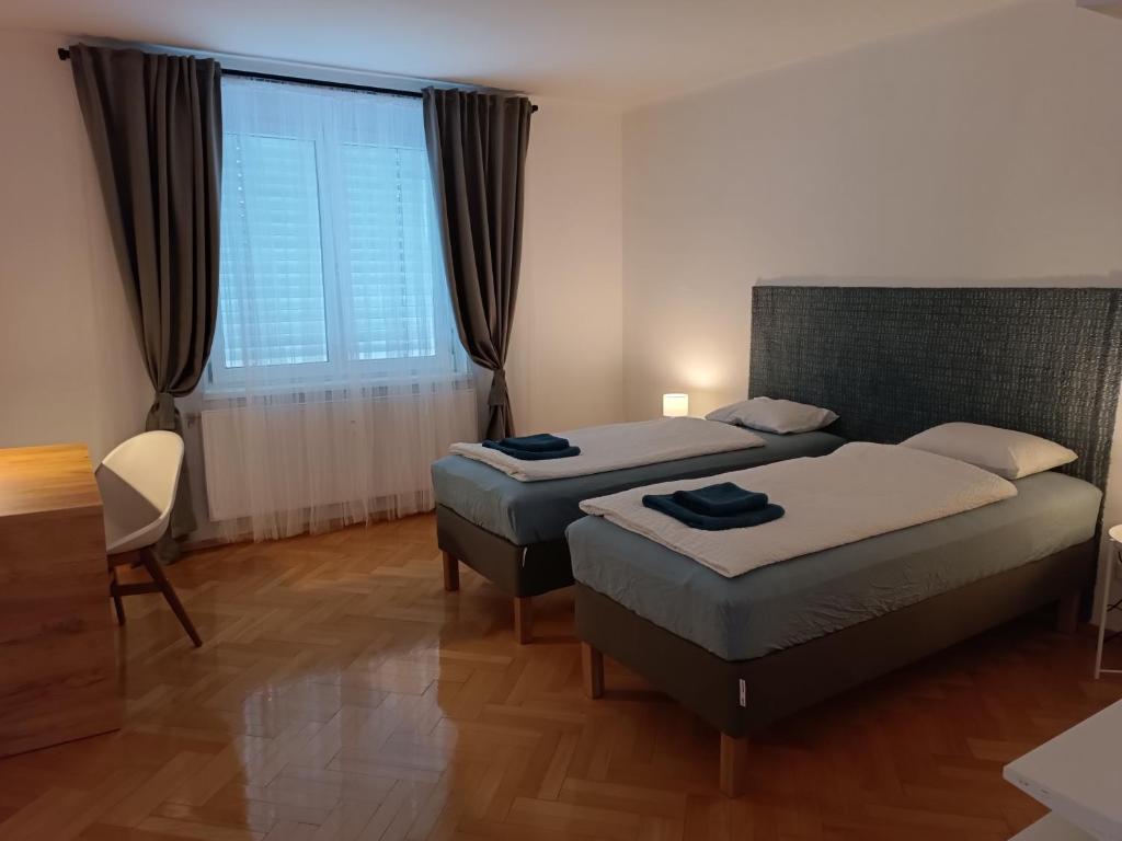 a bedroom with two beds and a window at Flataid Apartments Gössendorf/Magna 