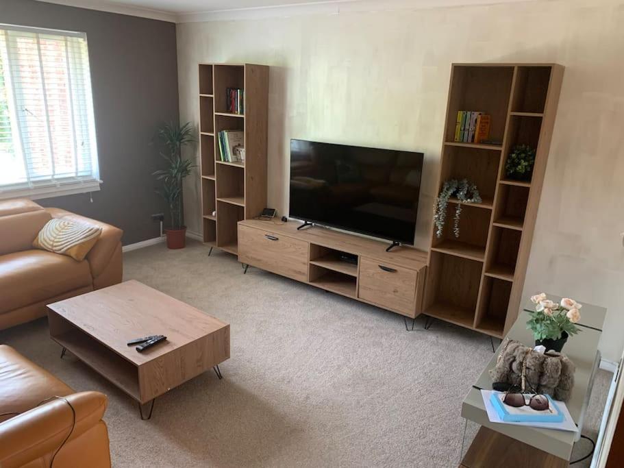een woonkamer met een flatscreen-tv bij Cosy one bed flat free parking in Send