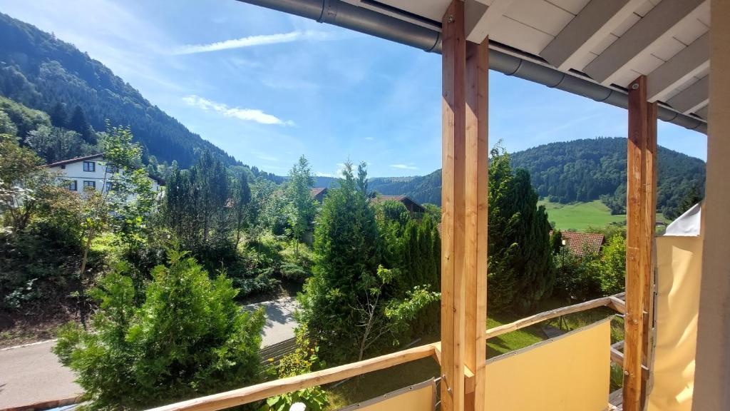 a view from the balcony of a house with mountains in the background at Ferienhaus Kirsch in Missen-Wilhams