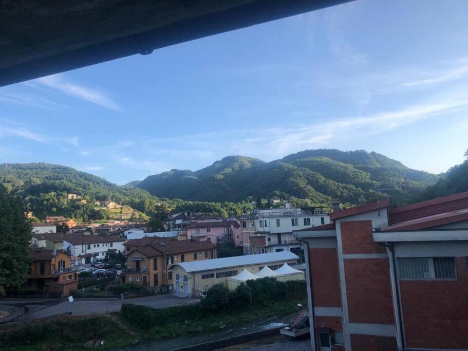 Vistas a una ciudad con montañas en el fondo en Appartamento in Garfagnana, en Castelnuovo di Garfagnana