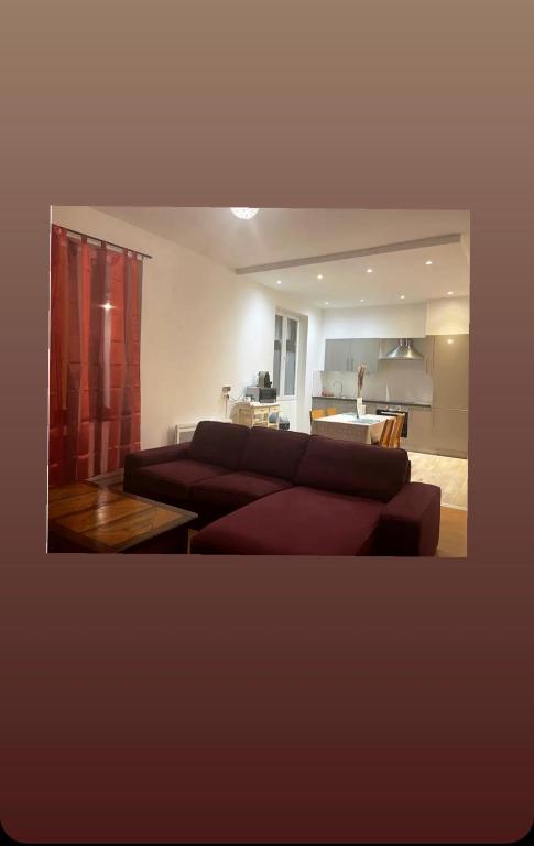 un salon avec un canapé et une cuisine dans l'établissement SplendideT4#6lits#3 chambres# Geneve/Paris/Gare, à Bellegarde-sur-Valserine