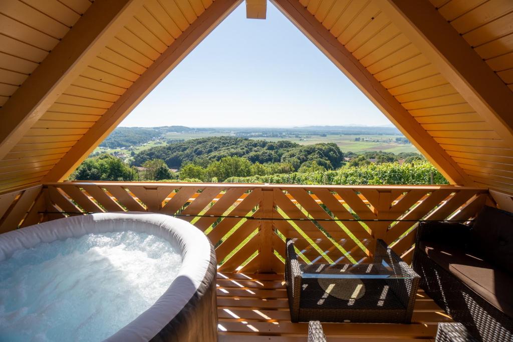 a deck with a hot tub on a roof at Villa VINEYARD in Velika Nedelja