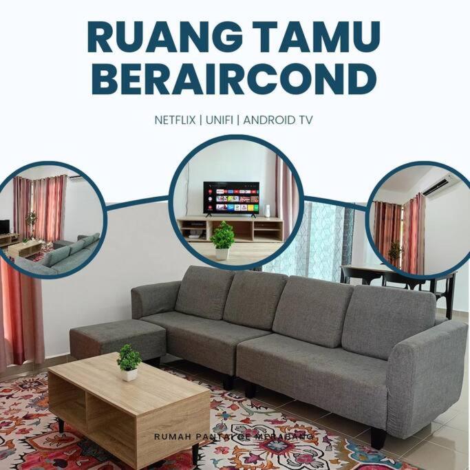 un soggiorno con divano e 2 specchi di Rumah Pantai de Merabang 2 (Seaview Homestay) a Bachok