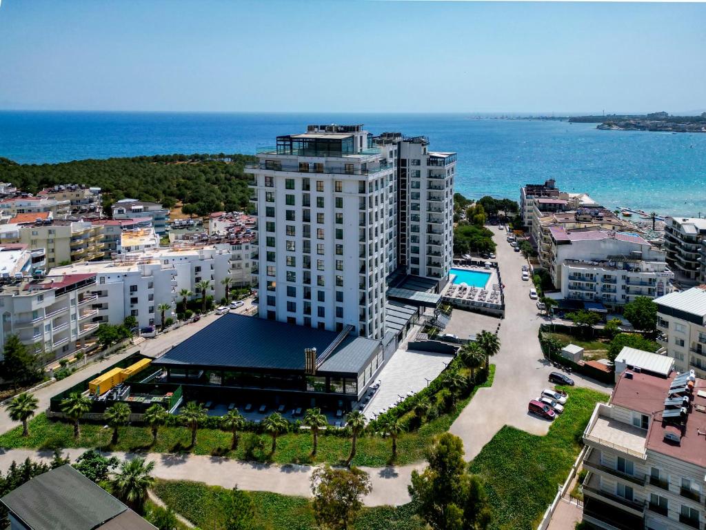 an aerial view of a city with the ocean at CİTY POİNT BEACH&SPA HOTEL in Didim