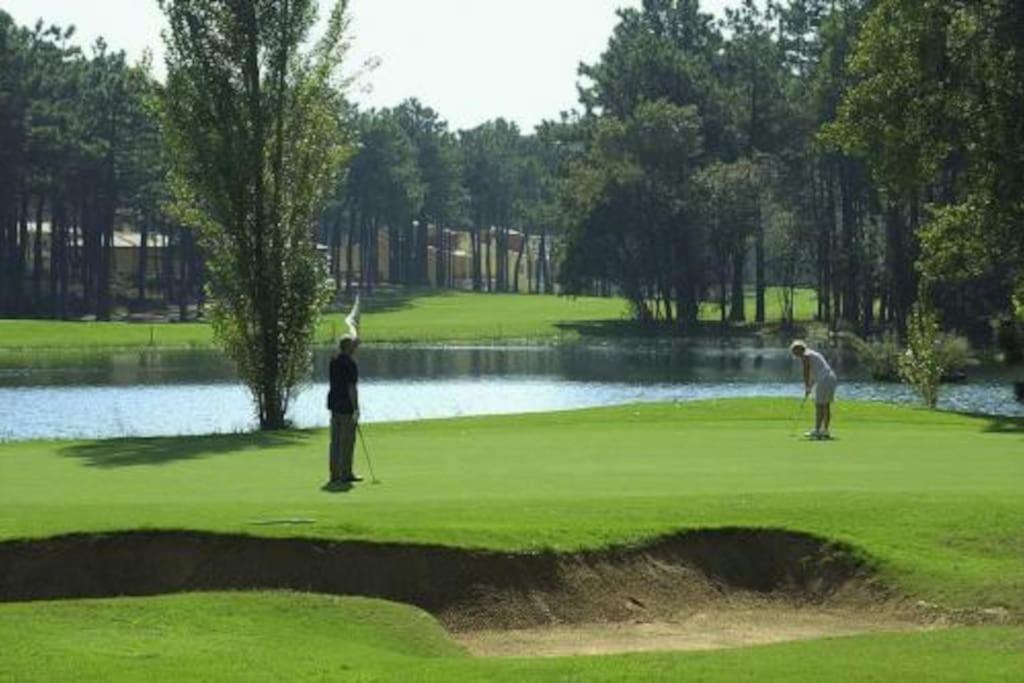 two people playing golf on a golf course at Aroeira Golf in Charneca