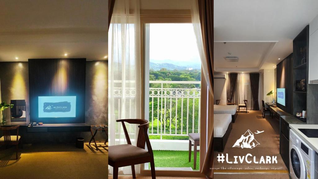 ein Wohnzimmer mit Blick auf einen Balkon in der Unterkunft Room in M Stay Hotel - near Midori, Swissotel, Marriott, Widus, Hann 