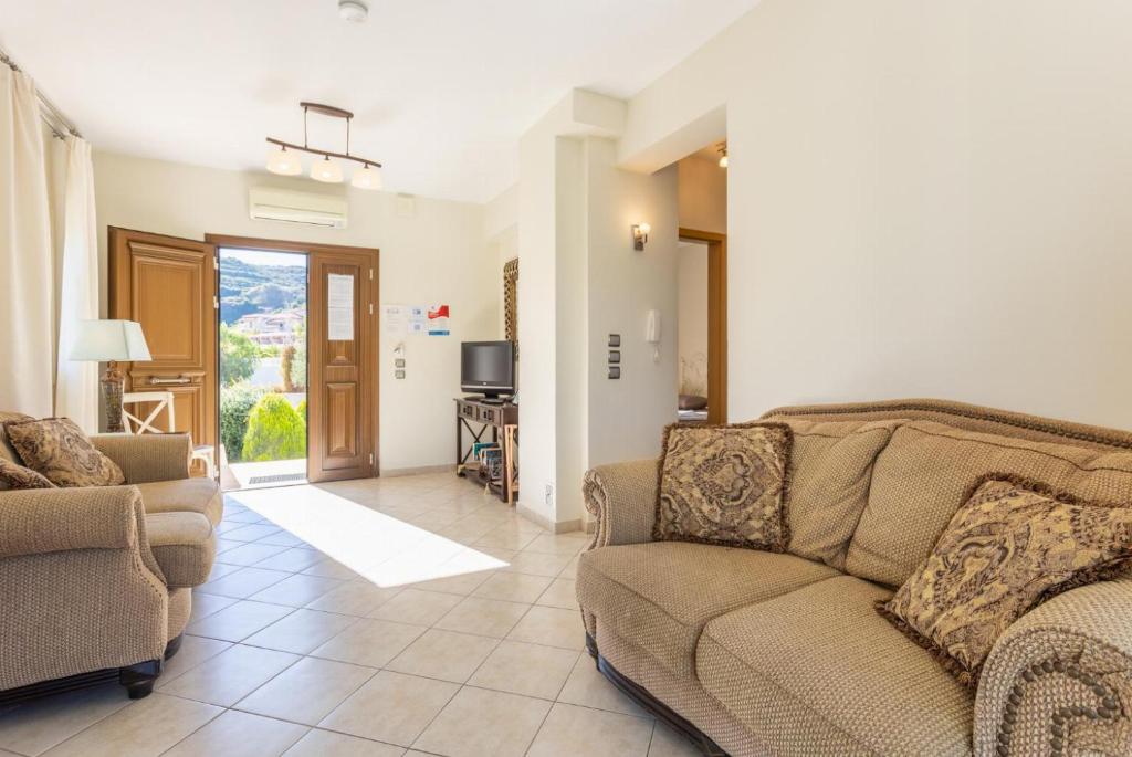 A seating area at Katelios Villas Collection