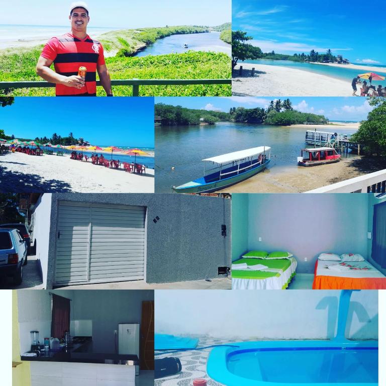 a collage of photos of a beach and a river at Casa Temporada, jequia in Jequia da Praia