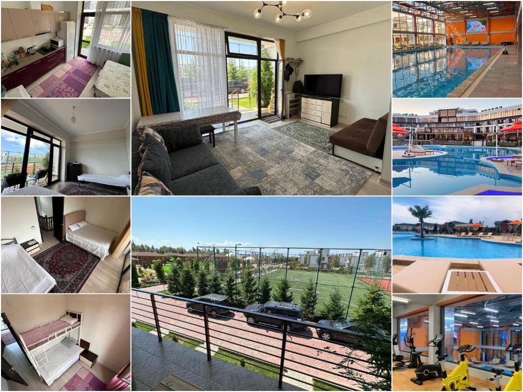un collage de photos d'un complexe avec une piscine dans l'établissement TownHouse in Baytur Resort&Spa 3 bedroom 92m2 Таунхаус, à Bosteri