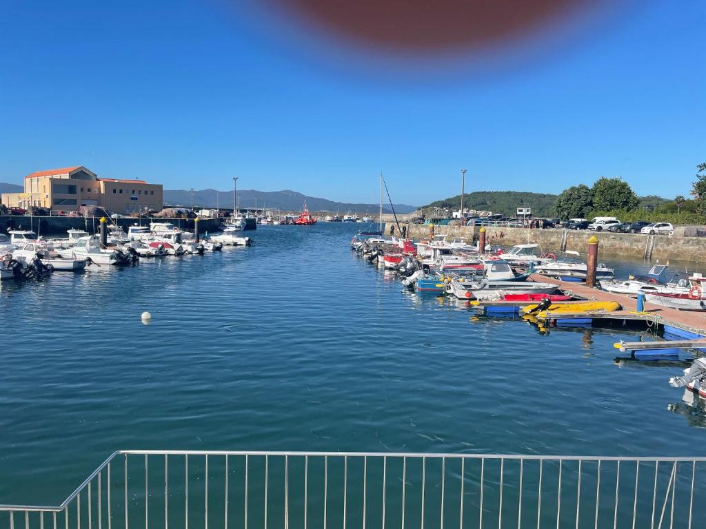 Un tas de bateaux sont amarrés dans un port de plaisance dans l'établissement Apartamento Son con plaza de garaje - Galicia, à Porto do Son