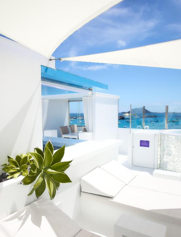 a white room with a potted plant on a yacht at AVANTI Lifestyle Hotel - Only Adults in Corralejo