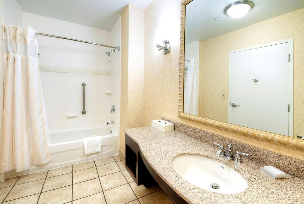 a bathroom with a sink and a tub and a mirror at Hilton Garden Inn Ottawa Airport in Ottawa
