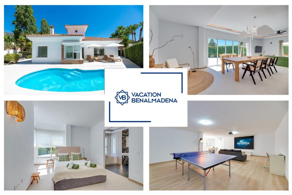 een collage van foto's van een huis bij VB Higueron 4BDR Villa w Pool, Cinema & Ping pong in Benalmádena