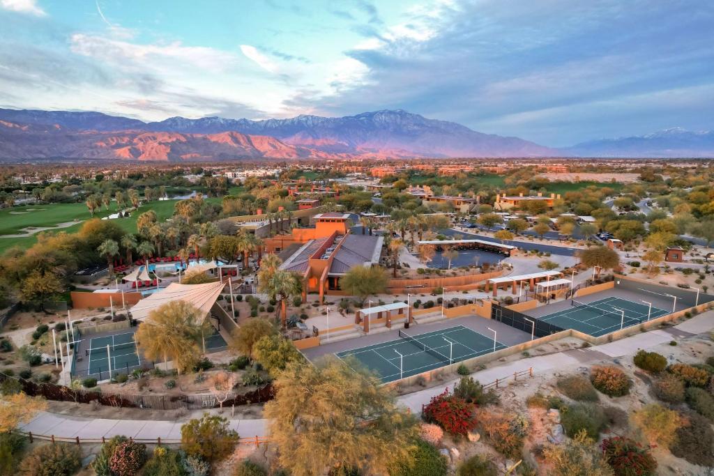 an aerial view of a town with tennis courts at Hilton Grand Vacations Club Palm Desert in Palm Desert