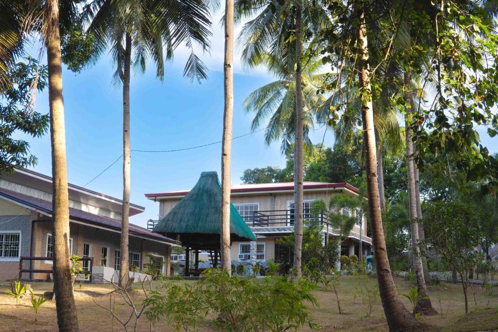 une maison avec un toit verdoyant et des palmiers dans l'établissement JMTヴィラ, à Dinalupihan