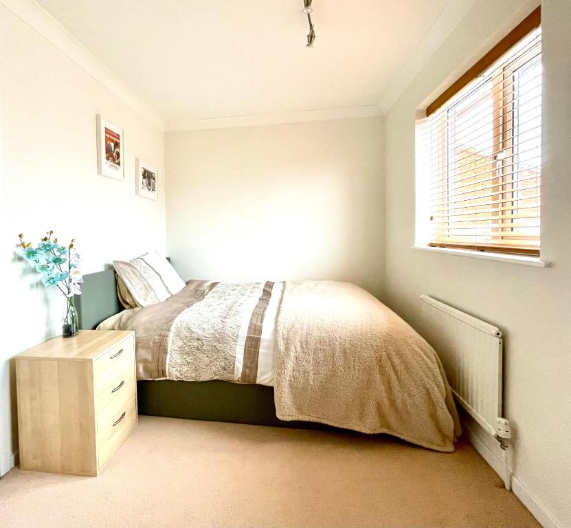 um quarto com uma cama e uma janela em Double Room in Cosy Quiet Home - House Shared with One Professional em Bristol