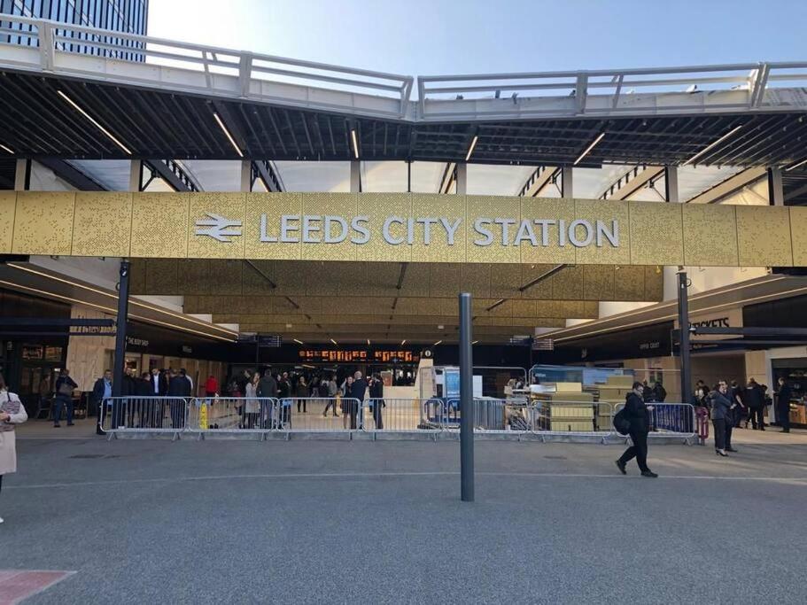 a sign for the ledetts city station at a stadium at Elegant City Centre Flat in Leeds