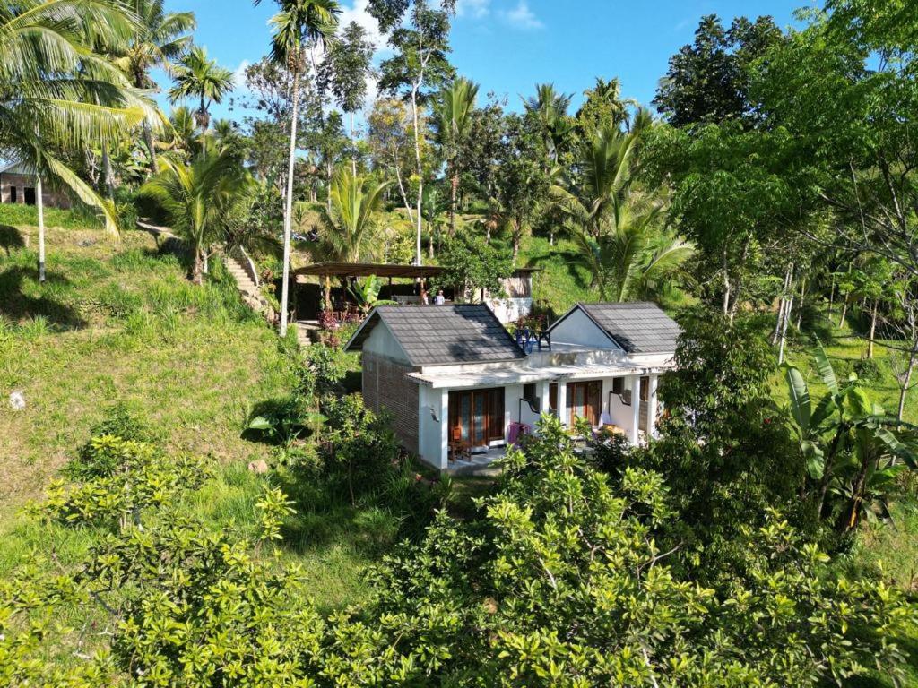 eine Luftansicht eines Hauses auf einem Feld in der Unterkunft Tetebatu Fullmoon in Tetebatu