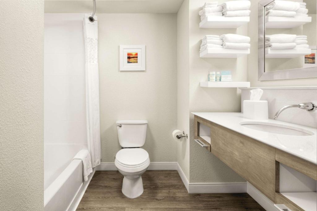 a white bathroom with a toilet and a sink at Hampton Inn Georgetown-Marina in Georgetown